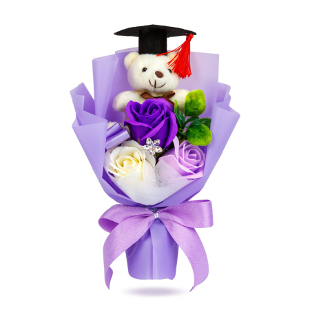 Decorațiuni, idei de cadouri - Decor cu plante artificiale - trandafiri cu ursuleț - 14 x 10,5 x 26 cm