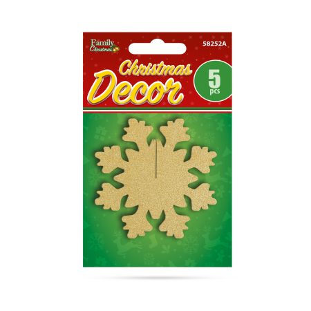 Produse de Crăciun - Decor de Crăciun - fulg de nea - auriu - 7 x 7 cm - 5 buc / pachet