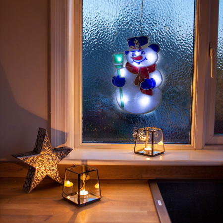Decoratiuni si accesorii LED - Decor fereastra LED PVC - om de zăpadă - 26 x 17 cm - 3 x AAA