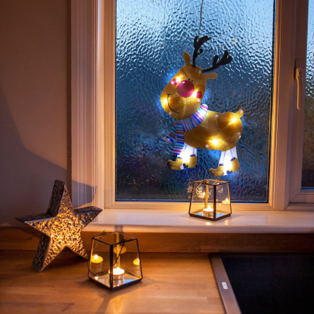 Decoratiuni si accesorii LED - Decor fereastra LED PVC - ren - 28 x 17 cm - 3 x AAA