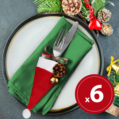 Produse de Crăciun - Decor tacâmuri de Crăciun - Pălărie de Moș Crăciun - 17 cm - 3 tipuri - 6 buc./pachet