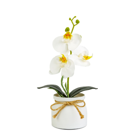 Decorațiuni, idei de cadouri - Decorațiune cu plantă artificială – Orhidee albă – 20 x 9 cm Cod produs: 11889B