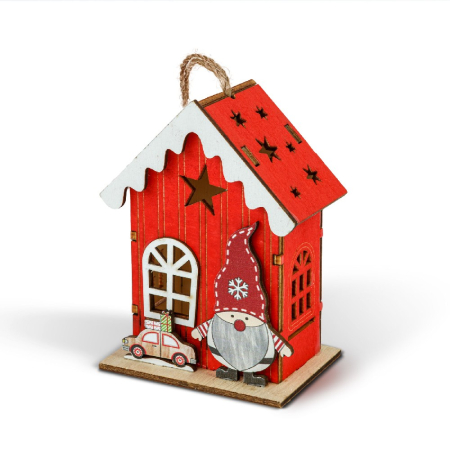 Decorațiune de Crăciun cu LED – căsuță cu spiriduș – lumină alb cald – roșu – 7,5 x 5 x 10 cm [2]