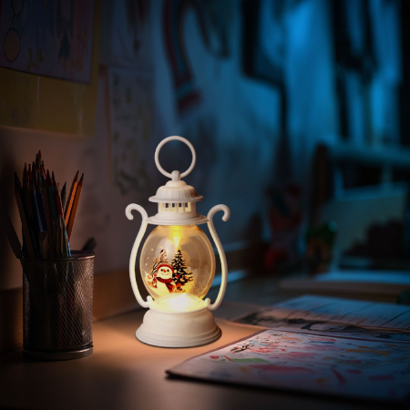 Articole pentru casă - Decorațiune de Crăciun – felinar cu LED – model om de zăpadă – alb – 16,5 x 7 cm