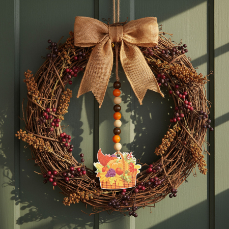 Decorațiune de toamnă – coș al abundenței – din lemn – agățat – 29 x 9 cm [1]
