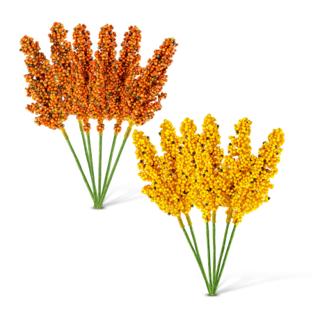 Decorațiuni de toamnă - Decorațiune de toamnă – set spice de mei – 2 culori – 18,6 cm – 6 bucăți / set