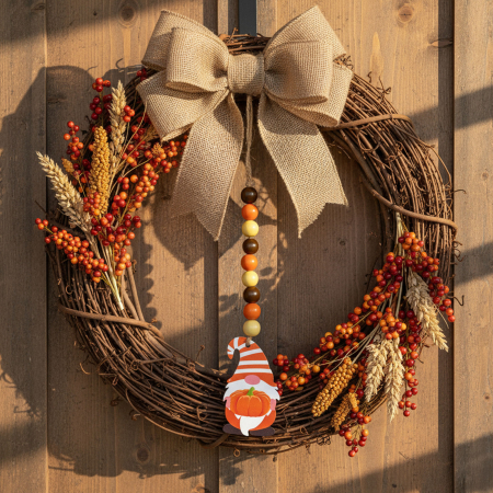 Decorațiune de toamnă – spiriduș cu dovleac – din lemn – agățat – 31 x 5 cm [1]