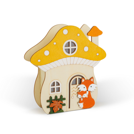 Decorațiune luminoasă de toamnă – căsuță-ciupercă cu vulpe – lemn – 15 x 16 x 5 cm [1]