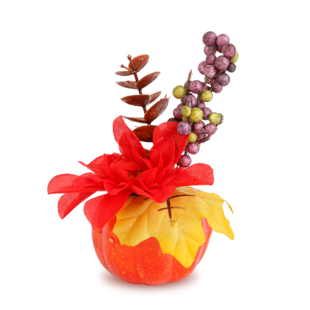Dovleac decorativ de toamnă cu flori și bobițe – 8 x 10 cm – 4 modele [3]