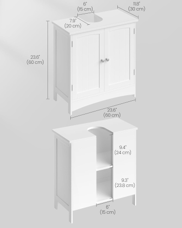 Dulap baie baza lavoar, cu 2 usi, 2 rafturi, alb 60x60x30 cm, alb [1]