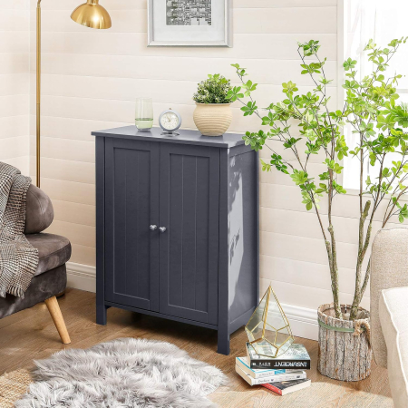 Mobilier baie - Dulap baie pe picioare cu 2 rafturi reglabile, din MDF, 30x60x80 cm, gri