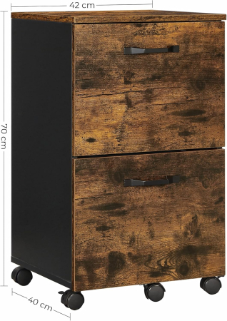 Dulap birou tip rollbox cu 2 sertare pentru documente A4, cu roti, stil industrial, 42x40x70 cm, maro rustic [1]