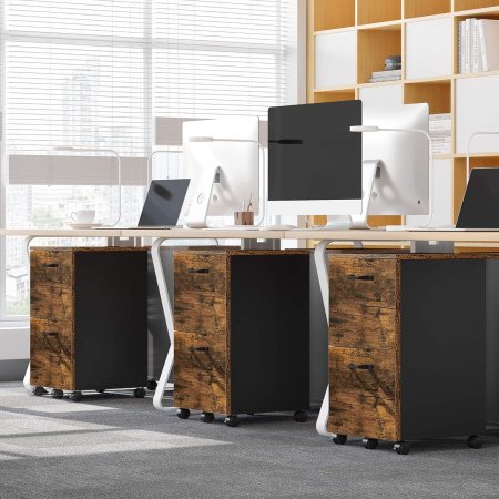 Dulap birou tip rollbox cu 2 sertare pentru documente A4, cu roti, stil industrial, 42x40x70 cm, maro rustic [4]