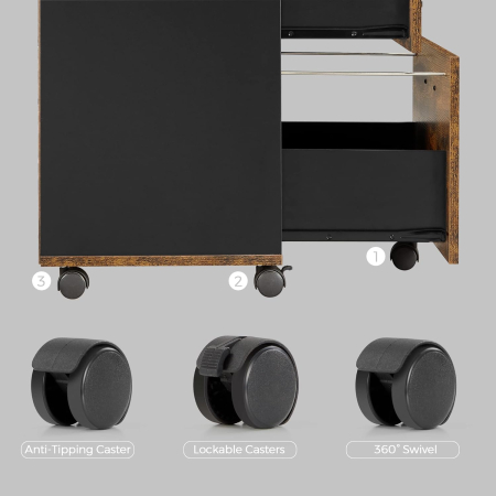Birouri - Dulap birou tip rollbox cu 2 sertare pentru documente A4, cu roti, stil industrial, 42x40x70 cm, maro rustic