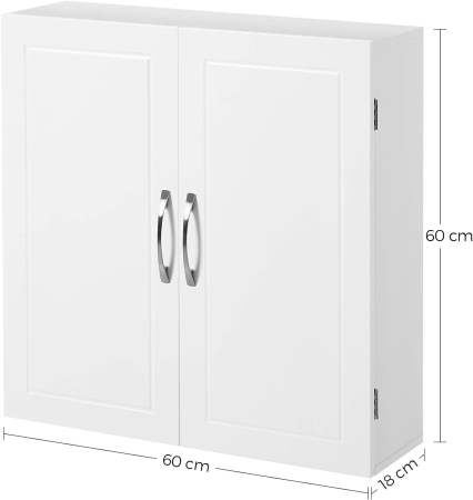 Dulap de baie de perete, cu 2 rafturi reglabile, stil scandinav, 60x18x60cm, alb mat [1]