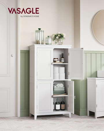 Mobilier baie - Dulap de baie, din MDF, cu 2 compartimente si 4 usi, rafturi reglabile, 30x60x110cm, alb