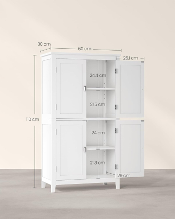 Dulap de baie, din MDF, cu 2 compartimente si 4 usi, rafturi reglabile, 30x60x110cm, alb [1]