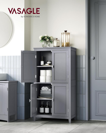 Mobilier baie - Dulap de baie, din MDF, cu 2 compartimente si 4 usi, rafturi reglabile, 30x60x110cm, gri