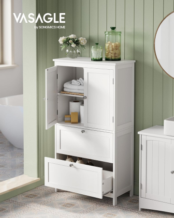 Mobilier baie - Dulap de baie, din MDF, cu 2 sertare si 2 usi, raft reglabil, 30x60x110cm, alb