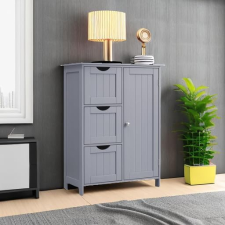 Dulap de baie, din MDF, cu 3 sertare, raft reglabil, 30x60x81cm, gri [3]