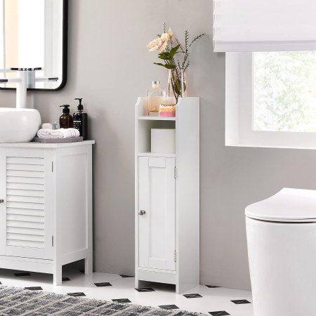 Mobilier baie - Dulap de baie, pentru spatii inguste, cu rafturi si usa, 18x20x80 cm, alb