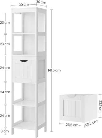 Dulap de baie tip coloana, din MDF, cu 2 sertare si 3 rafturi, 30x30x142 cm, alb [1]