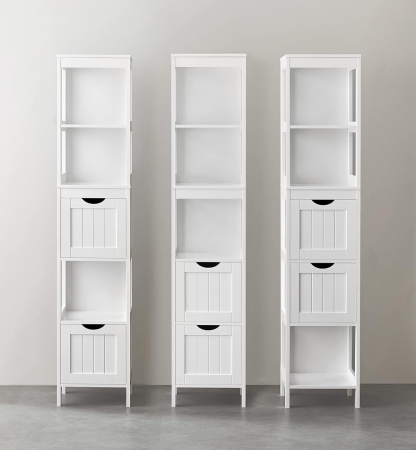 Dulap de baie tip coloana, din MDF, cu 2 sertare si 3 rafturi, 30x30x142 cm, alb [3]