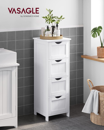 Mobilier baie - Dulap de depozitare de podea pentru baie, din lemn cu 4 sertare, 30x30x82cm, alb