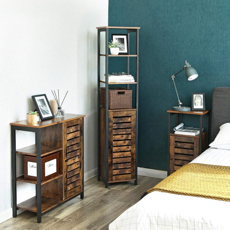 Comode - Dulap de depozitare in stil turn, 5 rafturi, compartiment cu usa, 37x30x167cm, maro rustic