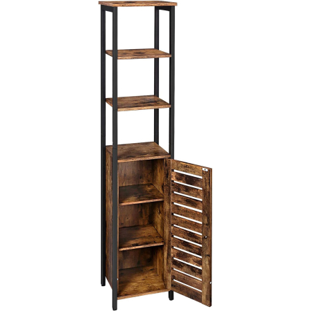 Dulap de depozitare in stil turn, 5 rafturi, compartiment cu usa, 37x30x167cm, maro rustic [1]