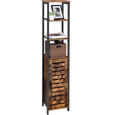 Dulap de depozitare in stil turn, 5 rafturi, compartiment cu usa, 37x30x167cm, maro rustic [6]