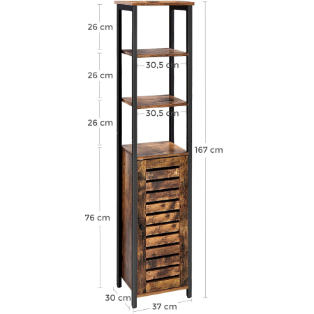 Dulap de depozitare in stil turn, 5 rafturi, compartiment cu usa, 37x30x167cm, maro rustic [3]