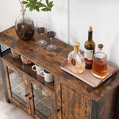 Dulap de depozitare tip bufet, cu 3 usi, stil industrial, 110x33x75cm, maro rustic si negru [6]