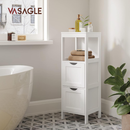 Mobilier baie - Dulap de podea pentru baie, multifunctional, 2 sertare, 30x30x89cm, alb
