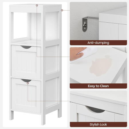Dulap de podea pentru baie, multifunctional, 2 sertare, 30x30x89cm, alb [4]