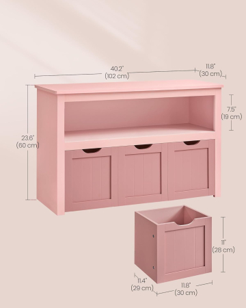 Dulap depozitare jucarii, din MDF, cu 3 compartimente detasabile pe roti,  30x102x60 cm, roz [1]