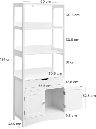 Dulap inalt baie cu 3 rafturi, 1 sertar si 1 dulap, din MDF, 60x33x154 cm, alb [1]