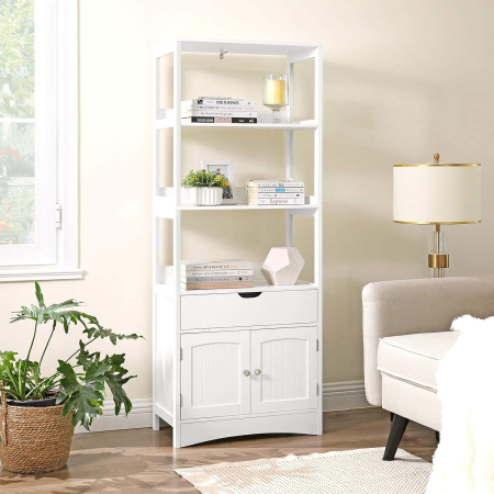 Mobilier baie - Dulap inalt baie cu 3 rafturi, 1 sertar si 1 dulap, din MDF, 60x33x154 cm, alb