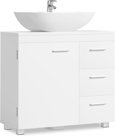 Mobilier baie - Dulap lavoar baie cu 3 sertare si 2 compartimente, MDF, 30x70x64 cm, alb
