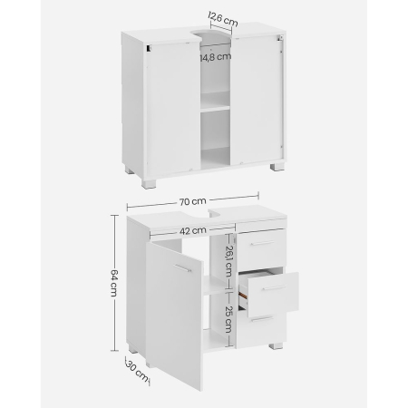 Dulap lavoar baie cu 3 sertare si 2 compartimente, MDF, 30x70x64 cm, alb [7]