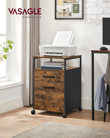 Dulap mobil tip rollbox pentru birouri, cu 2 sertare, stil industrial, 44x42x67cm, maro rustic [2]