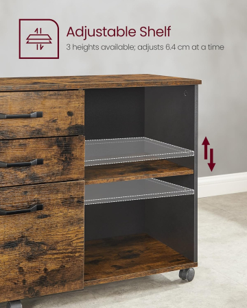 Dulap mobil tip rollbox pentru birouri, sertar cu sina suport dosare, stil industrial, 40x80x66 cm, maro rustic [5]