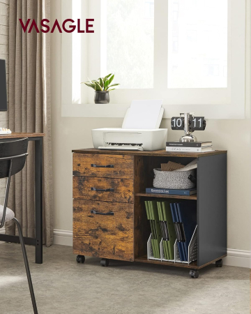 Dulap mobil tip rollbox pentru birouri, sertar cu sina suport dosare, stil industrial, 40x80x66 cm, maro rustic [1]