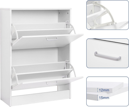 Dulap pantofi cu 2 usi rabatabile, din MDF, pentru 8-12 perechi, 60x24x84cm, alb [4]