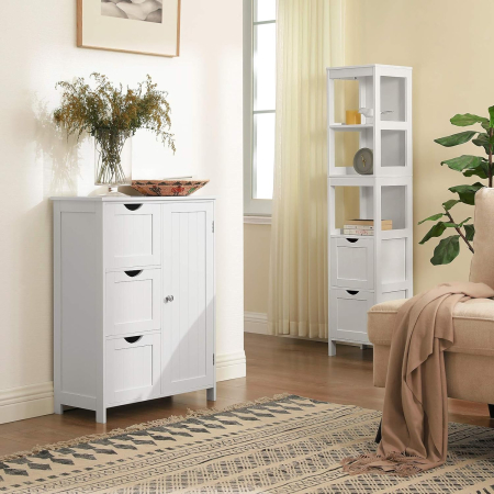 Mobilier baie - Dulap pentru baie, cu 3 sertare si un raft reglabil cu usa, 60x30x81 cm, alb