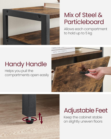 Dulap pentru pantofi cu 3 usi rabatabile, despartitoare interioare, pentru 15-18 perechi, 60x30x130cm, maro rusic si negru [6]