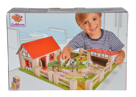 Jucării din lemn - FERMA 38X35 CM CU 21 DE ACCESORII