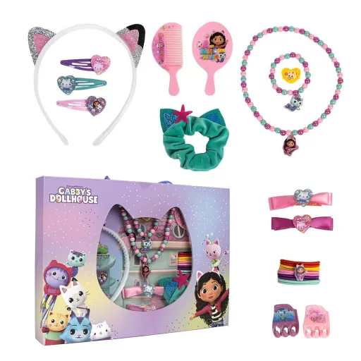 Gabby's Dollhouse - Gabby’s Dollhouse Cat-tastic set de bijuterii și accesorii pentru păr, 23 piese
