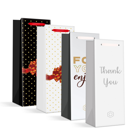 Produse de Crăciun - Geanta cadou sticle - hartie - 360 x 127 x 83 mm - 4 tipuri / pachet