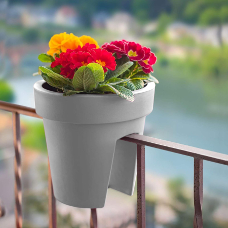 Ghiveci pentru balustradă - mare, plastic - 28 x 25,5 cm - gri [1]